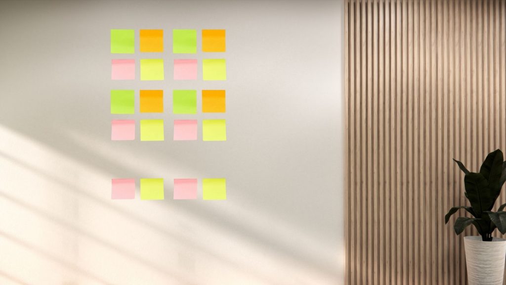 Bunte Post-its in einem Raster sortiert — Symbol für Task-Value Thinking